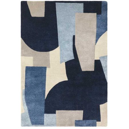 Tapis contemporain tufté main en PET bleu Riga