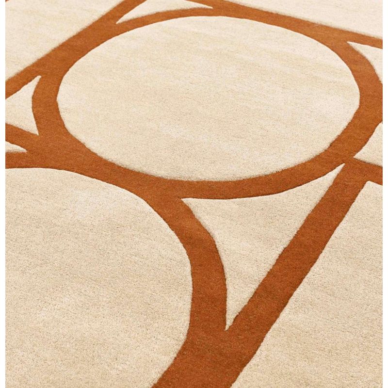 Tapis style art déco en pure laine beige et orange Miramar
