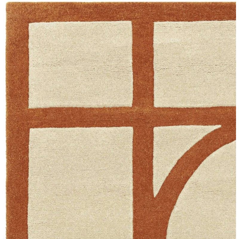 Tapis style art déco en pure laine beige et orange Miramar