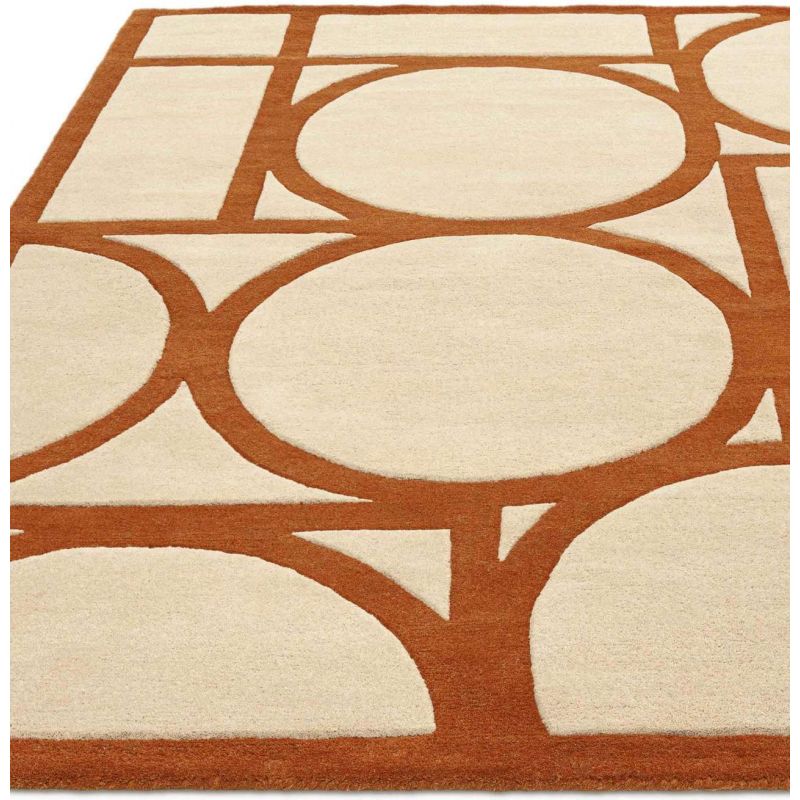 Tapis style art déco en pure laine beige et orange Miramar