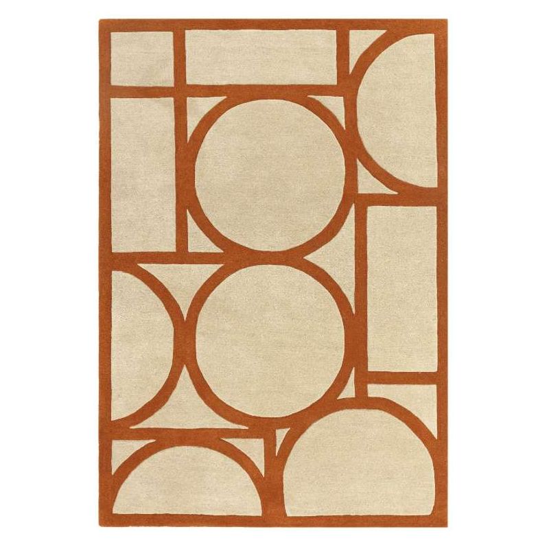 Tapis style art déco en pure laine beige et orange Miramar