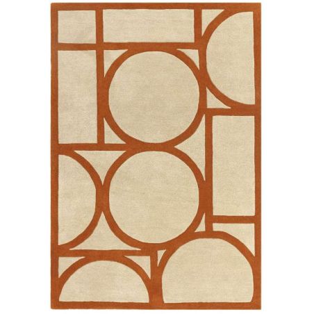 Tapis style art déco en pure laine beige et orange Miramar