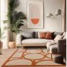 Tapis style art déco en pure laine beige et orange Miramar
