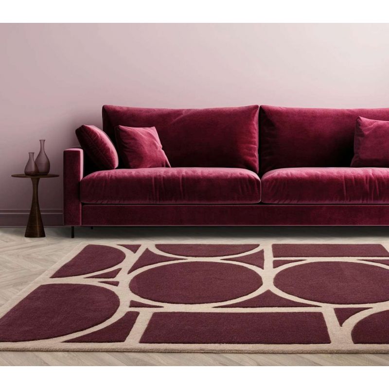Tapis style art déco en pure laine prune et rose Miramar
