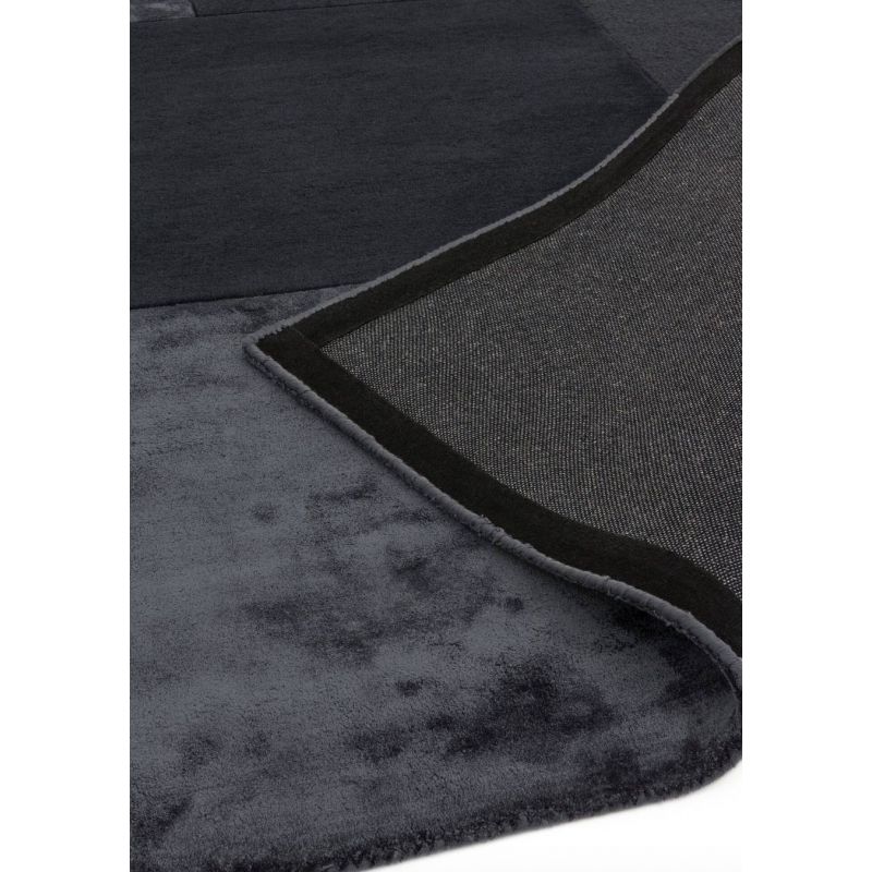 Tapis de salon moderne en laine et viscose tufté main Luxembourg gris anthracite