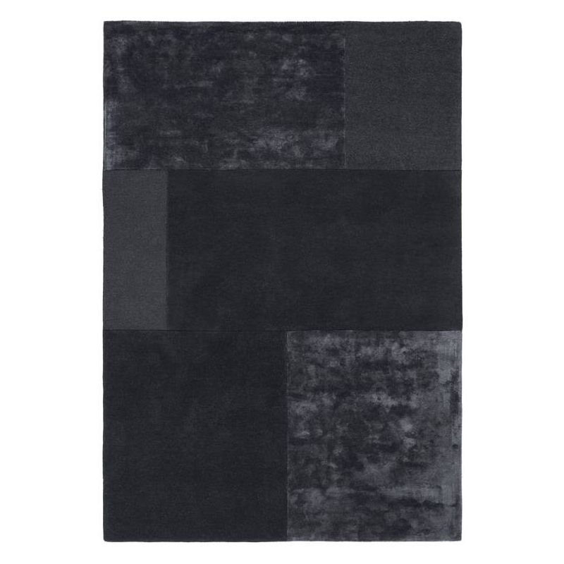 Tapis de salon moderne en laine et viscose tufté main Luxembourg gris anthracite