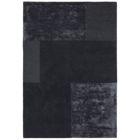 Tapis de salon moderne en laine et viscose tufté main Luxembourg gris anthracite