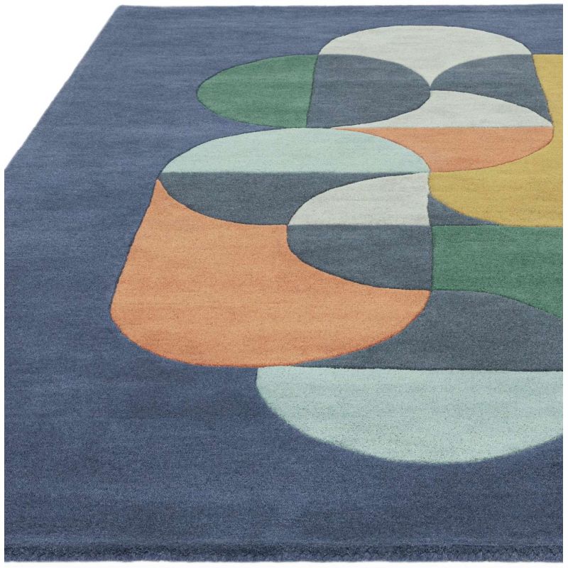Tapis de salon moderne pure laine bleu Station