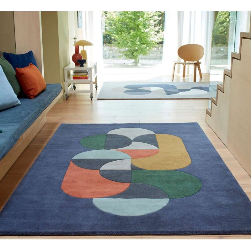 Tapis de salon moderne pure laine bleu Station