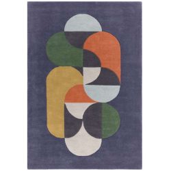 Tapis de salon moderne pure laine bleu Station