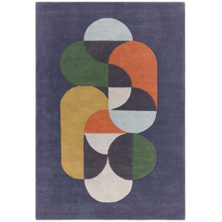 Tapis de salon moderne pure laine bleu Station