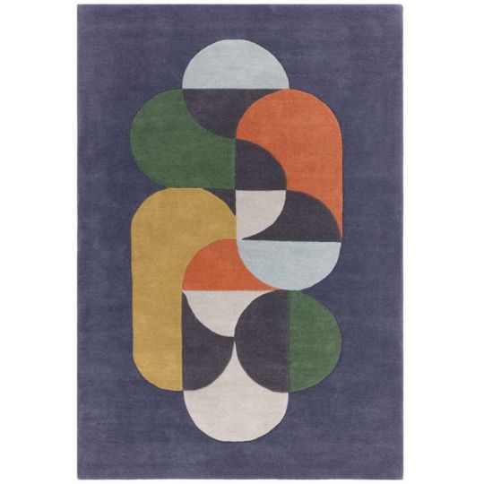 Tapis de salon moderne pure laine bleu Station