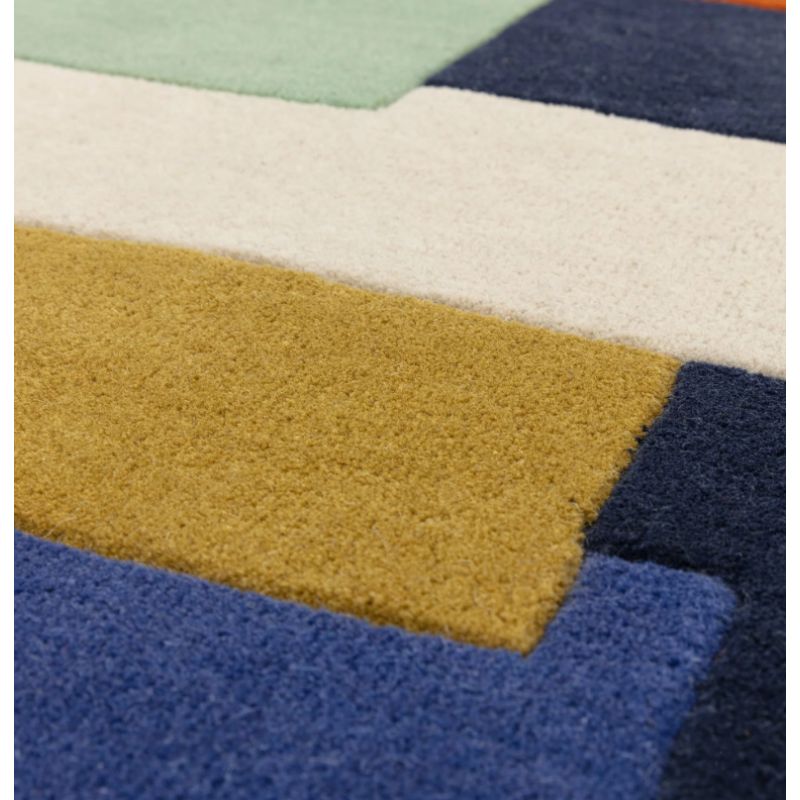 Tapis de salon contemporain pure laine bandes bleues Oleniok
