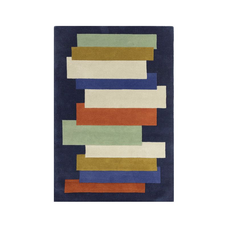 Tapis de salon contemporain pure laine bandes bleues Oleniok