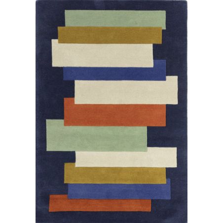 Tapis de salon contemporain pure laine bandes bleues Oleniok