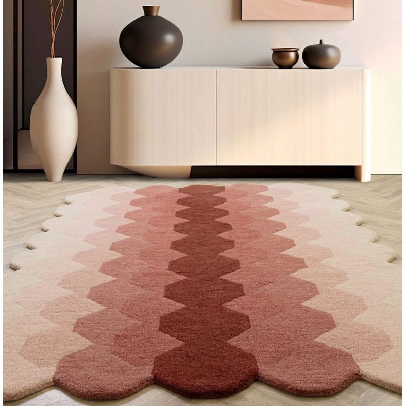 Tapis forme originale en laine dégradé de rose Harare