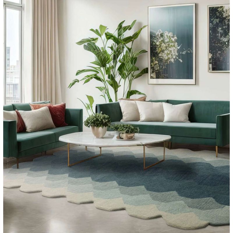 Tapis forme originale en laine dégradé de bleu Harare