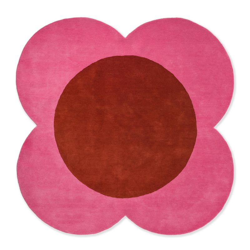 Tapis forme fleur tufté main en laine rose et rouge Flower Spot 