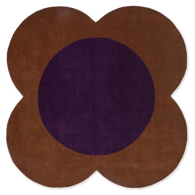 Tapis forme fleur tufté main en laine marron et prune Flower Spot 