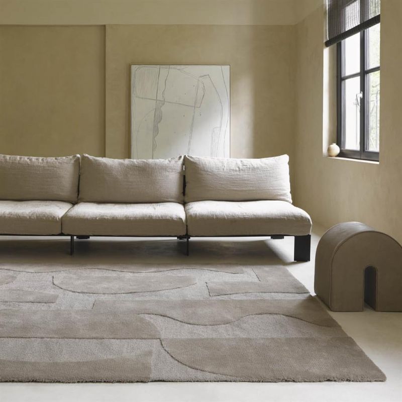 Tapis de salon haut de gamme pure laine gris Mural Bold Cement