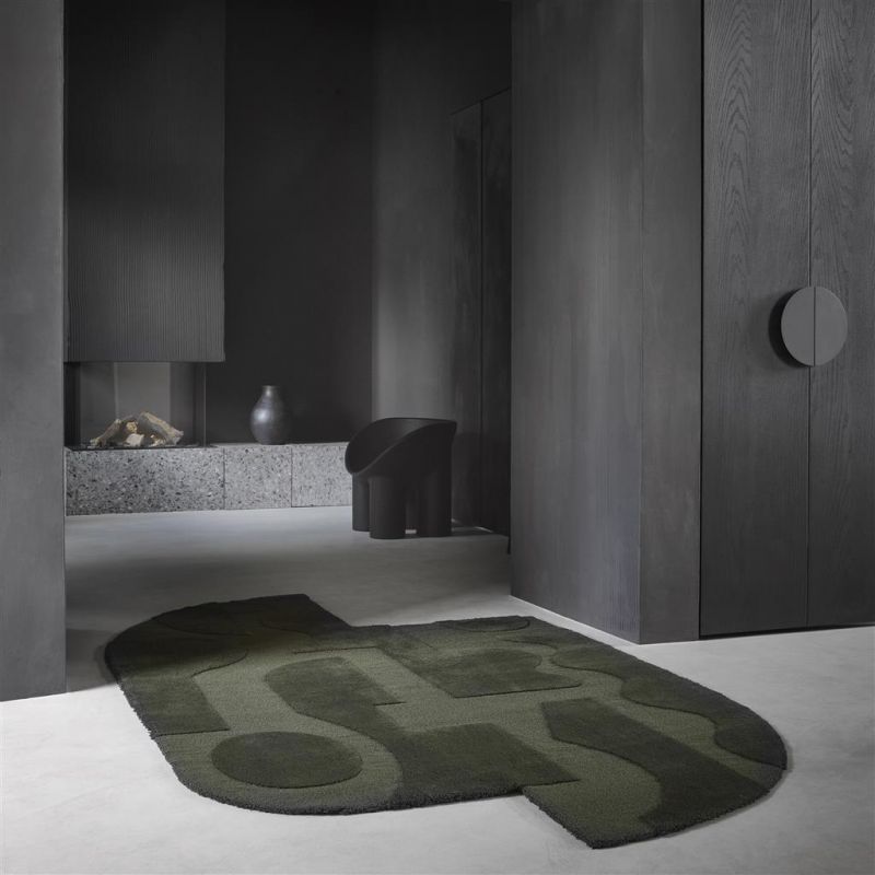 Tapis forme originale haut de gamme pure laine vert Mural Bold Forest