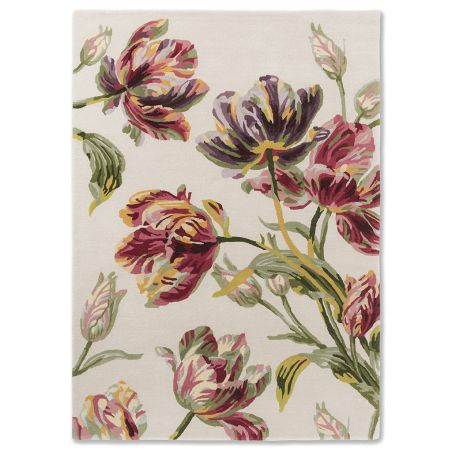 Tapis haut de gamme en laine tulipes perroquets Gosford Cranberry