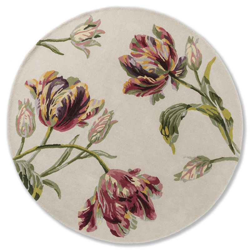 Tapis rond haut de gamme en laine tulipes perroquets Gosford Cranberry