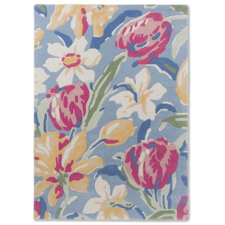 Tapis haut de gamme en laine fleuris Tulip China Blue