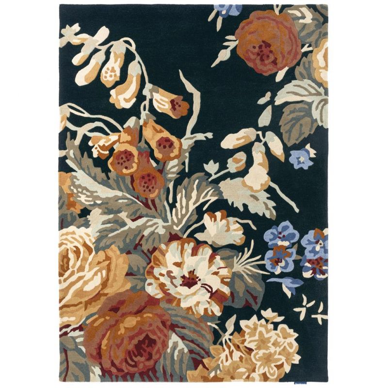 Tapis haut de gamme fleuri en pure laine Stapleton Park Navy Burnt