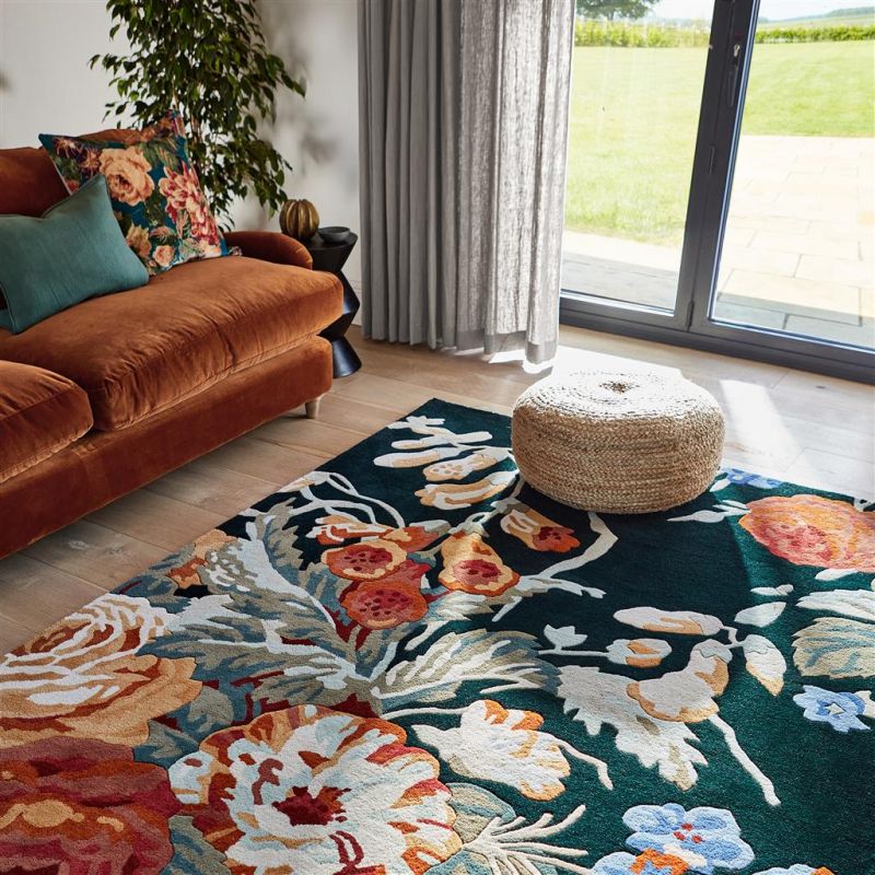 Tapis haut de gamme fleuri en pure laine Stapleton Park Navy Burnt