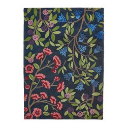 Tapis haut de gamme fleuri en pure laine San Foraging Indigo