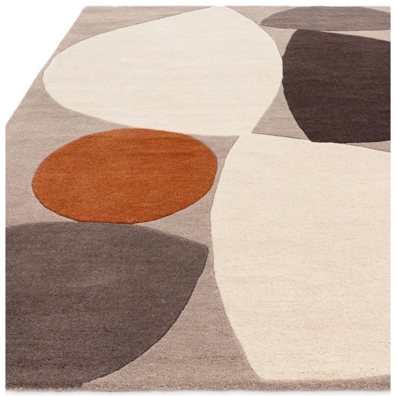 Tapis de salon contemporain pure laine gris écru et terracotta Oleniok