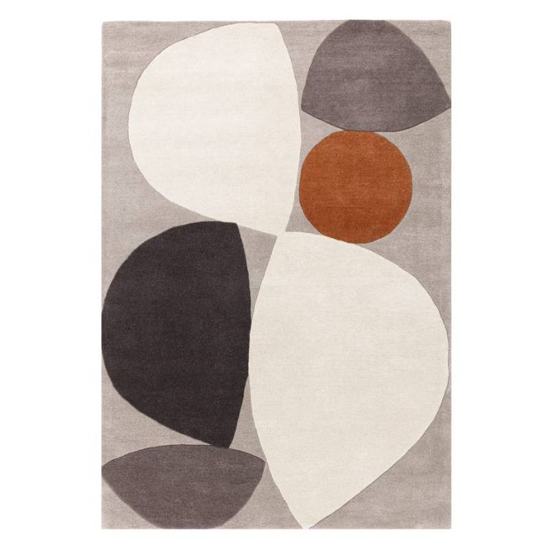 Tapis de salon contemporain pure laine gris écru et terracotta Oleniok