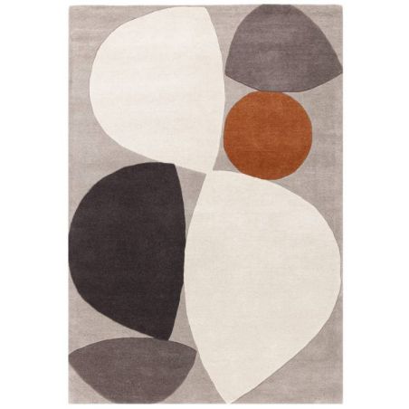 Tapis de salon contemporain pure laine gris écru et terracotta Oleniok