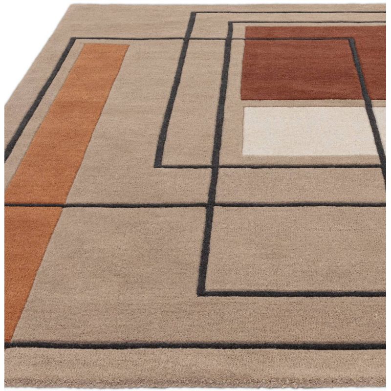Tapis haut de gamme en laine beige et terracotta Contour Oleniok