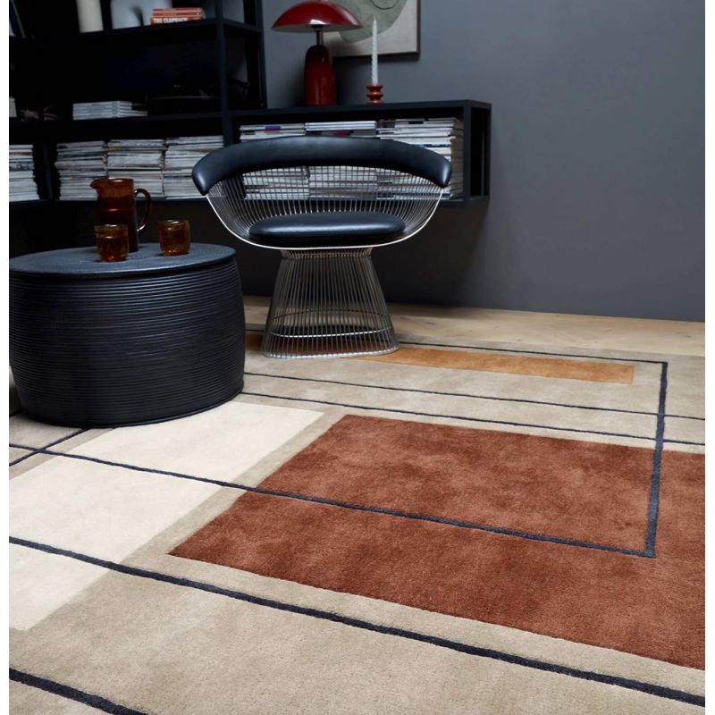 Tapis haut de gamme en laine beige et terracotta Contour Oleniok