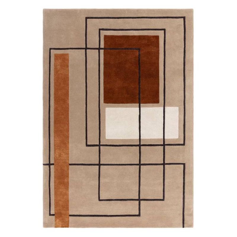 Tapis haut de gamme en laine beige et terracotta Contour Oleniok