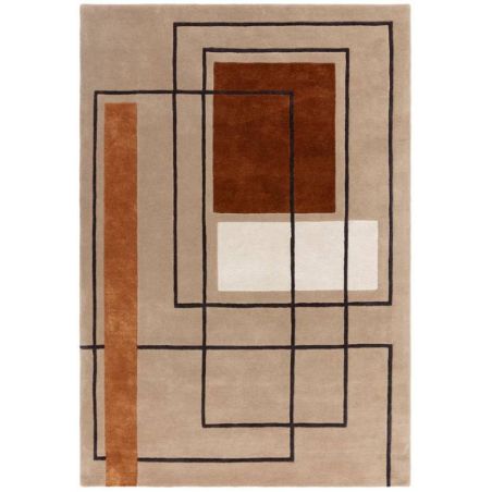 Tapis haut de gamme en laine beige et terracotta Contour Oleniok