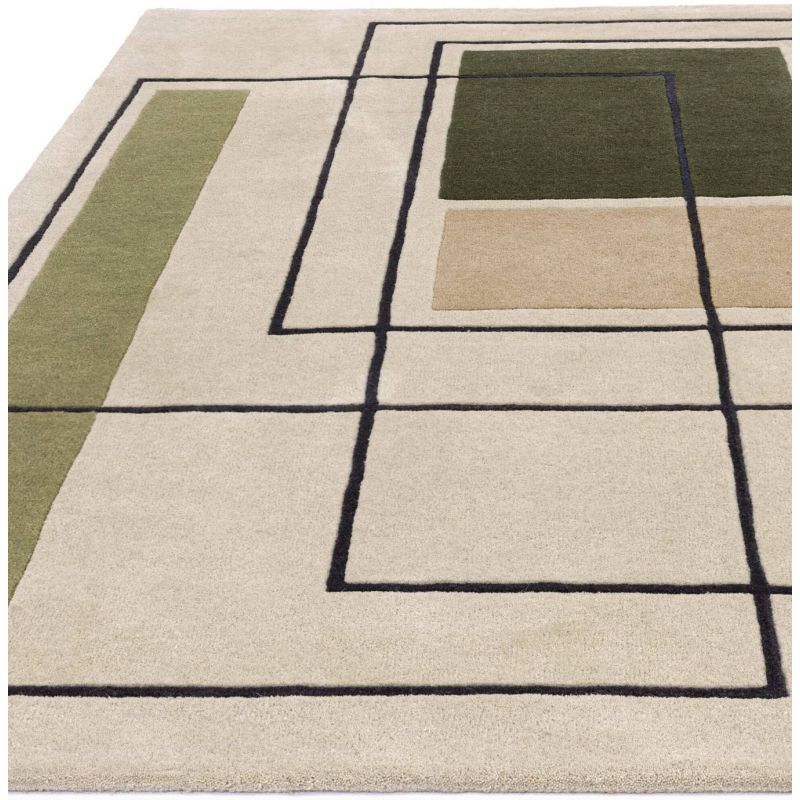 Tapis haut de gamme en laine beige et kaki Contour Oleniok