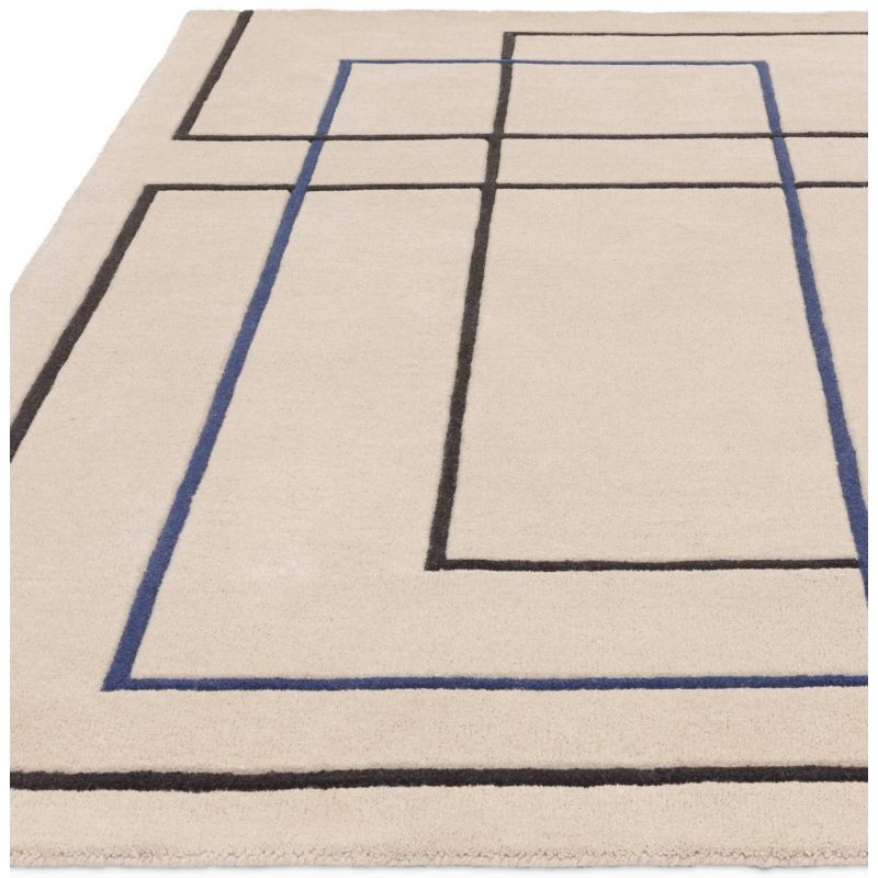 Tapis haut de gamme en laine écru et bleu Contour Oleniok