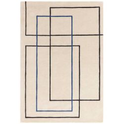 Tapis haut de gamme en laine écru et bleu Contour Oleniok