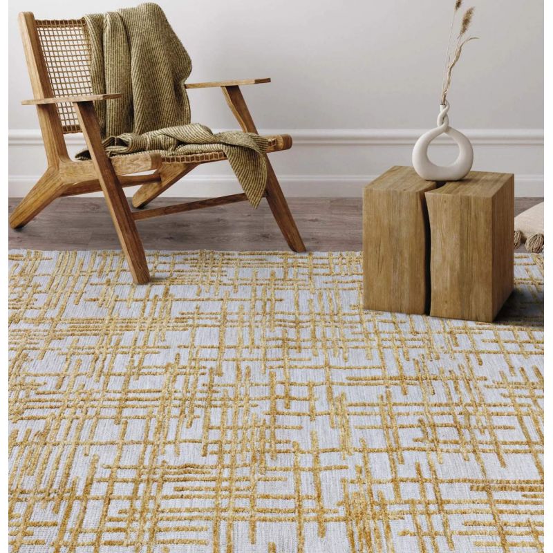 Tapis moderne abstrait ocre et blanc Brasilia