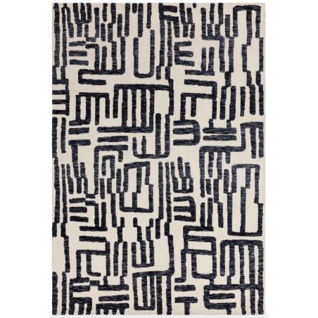 Tapis moderne abstrait noir et blanc script Brasilia