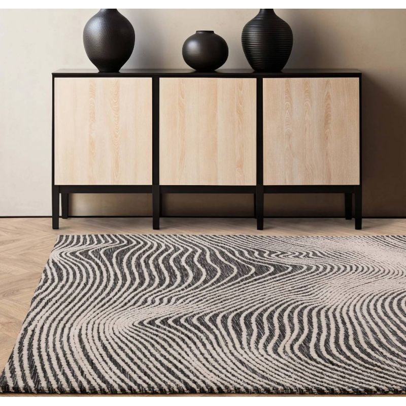 Tapis design abstrait noir et blanc Magnitude Brasilia