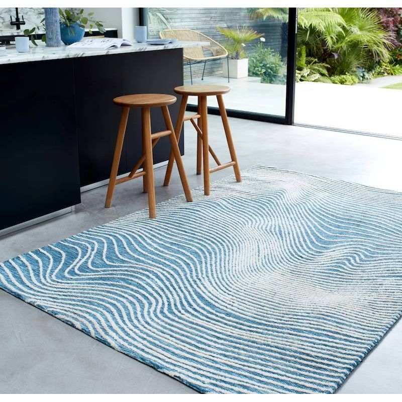 Tapis design abstrait bleu et blanc Magnitude Brasilia