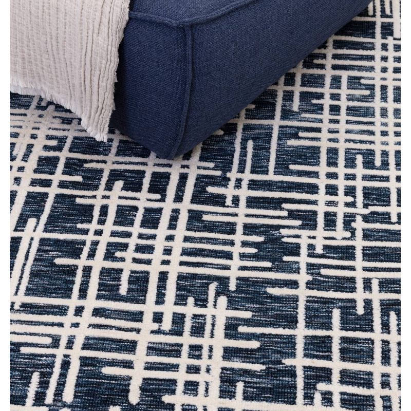 Tapis moderne abstrait bleu et blanc Print Brasilia
