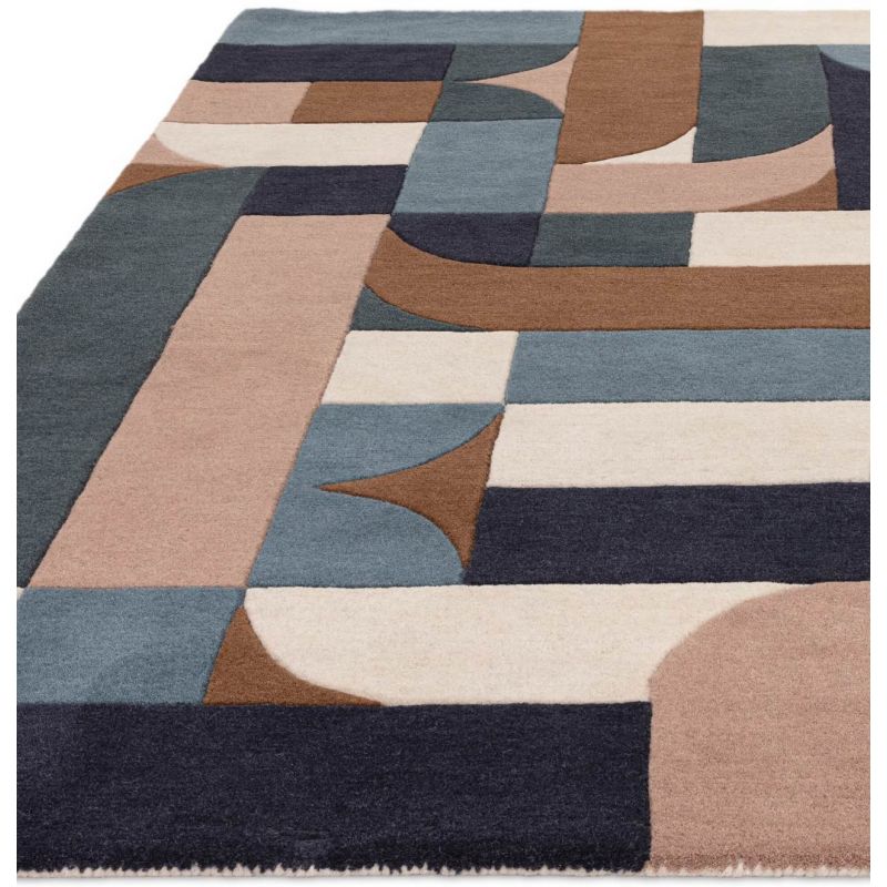 Tapis moderne forme originale pure laine beige et bleu Kansas