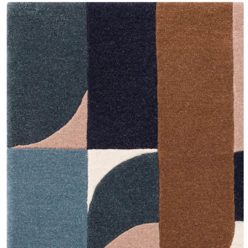 Tapis moderne forme originale pure laine beige et bleu Kansas