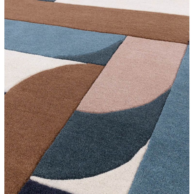 Tapis moderne forme originale pure laine beige et bleu Kansas