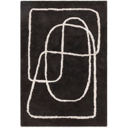 Tapis de salon abstrait en laine et viscose noir et blanc Iquitos